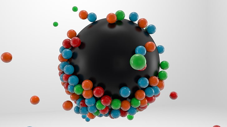 blackk and multicolored balloons, abstract, sphere, multi colored, HD wallpaper