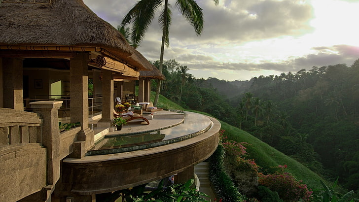 A beautiful porch on a magnificent Bali hillside, plant, tree
