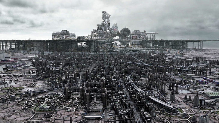 aerial photo of urban city, Final Fantasy VII, video games, building exterior