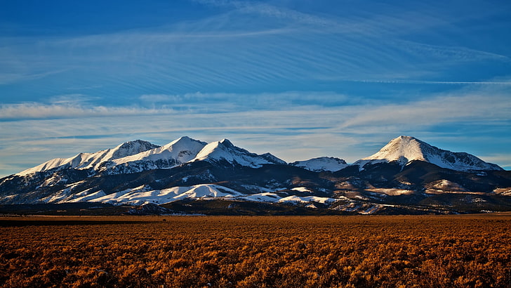 mountains, Colorado, peak, snow, snowy peak, horizon, sky, USA, HD wallpaper