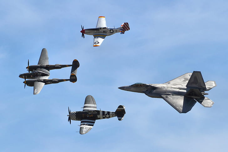 flight, Mustang, P-51, Lightning, Thunderbolt, F-22 Raptor