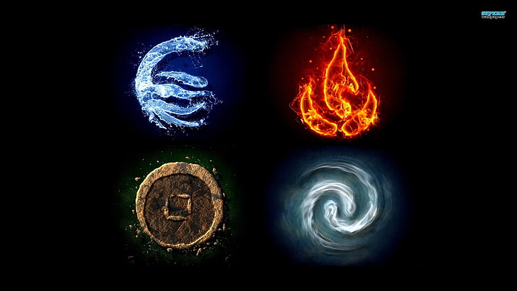 air, airbender, avatar, earth, elements, fire, symbols, water, HD wallpaper