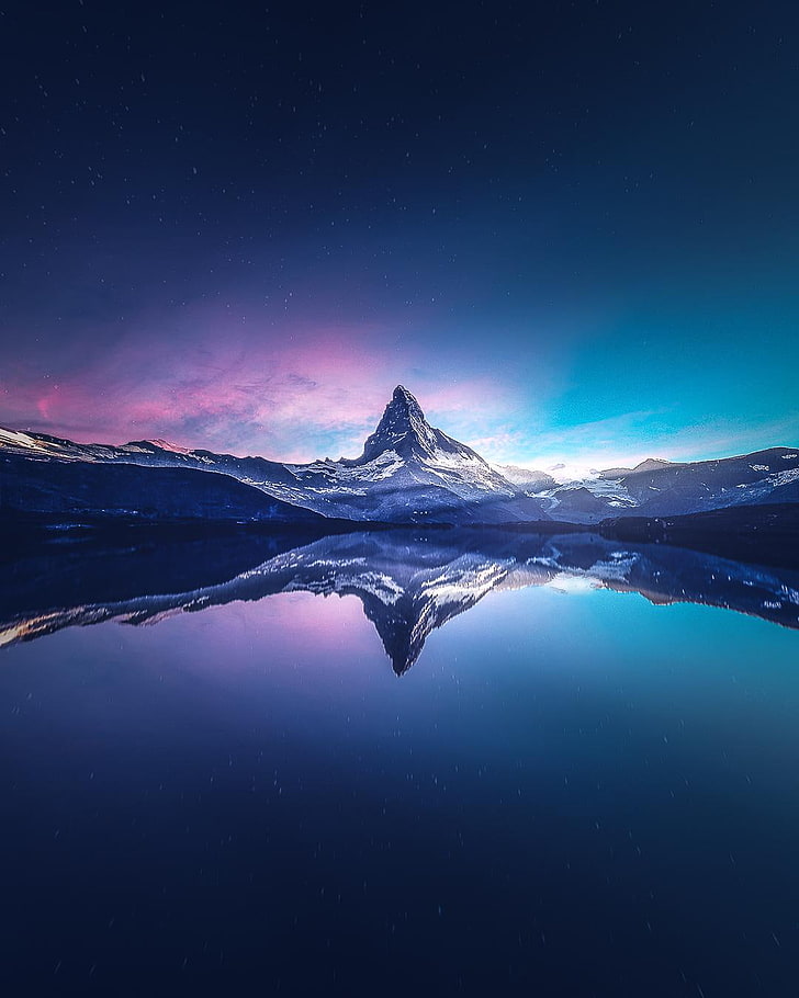 body of water, landscape, mountains, lake, snow, reflection, Matterhorn