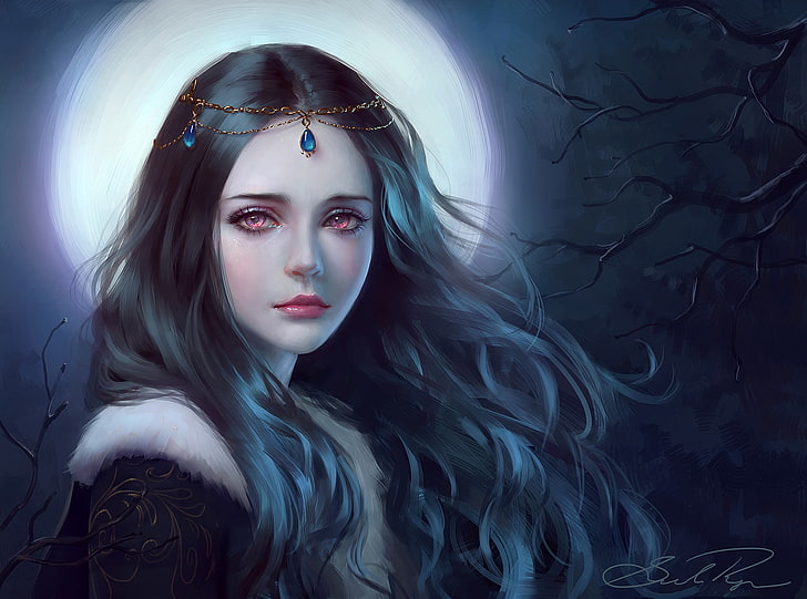 gray-haired woman illustration, fantasy art, artwork, spooky