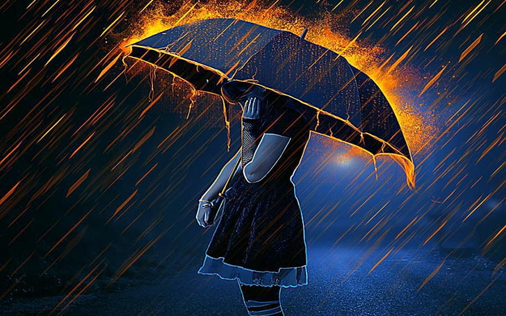 HD wallpaper: Anime, Women, Fire, Girl, Rain, Umbrella, Woman | Wallpaper  Flare