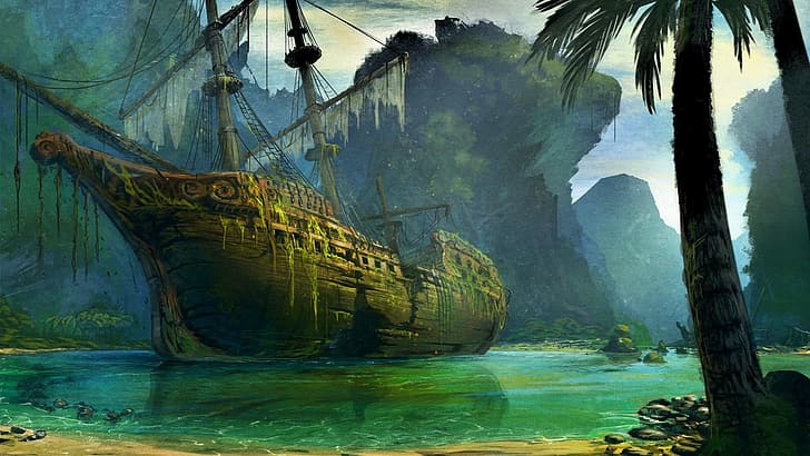 HD wallpaper: algae, Palma, ship, Bay, abandoned, shipwreck, mysterious,  mast | Wallpaper Flare