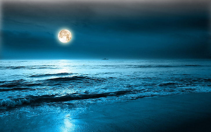HD wallpaper: ocean, sky, sea, moon, beauty in nature, scenics - nature,  full moon | Wallpaper Flare