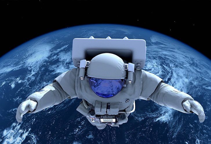 astronaut, Earth, space, air vehicle, technology, transportation, HD wallpaper