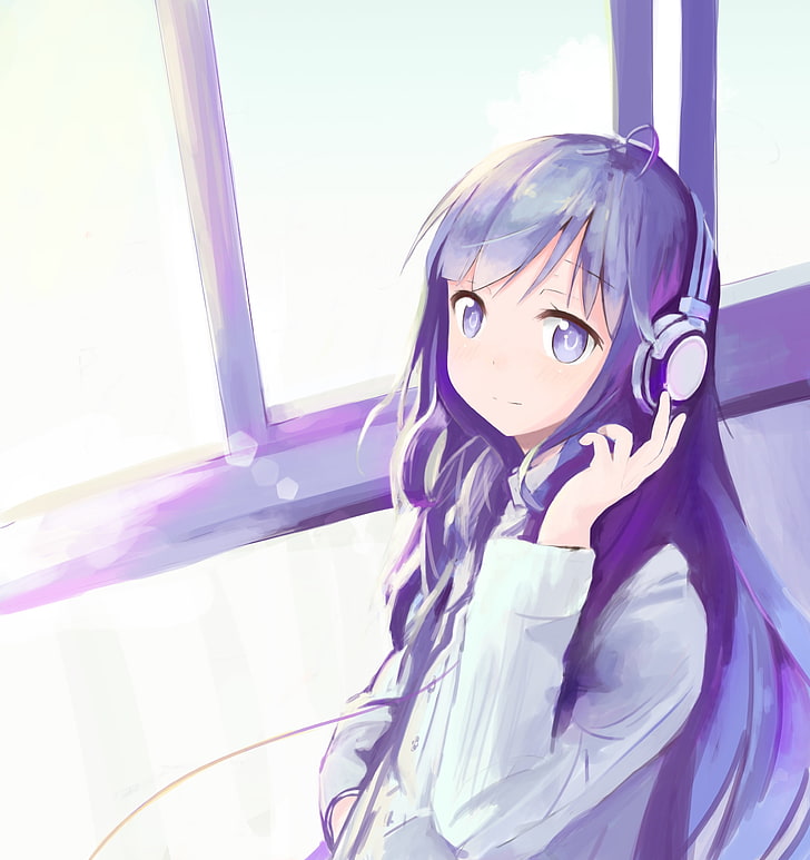HD wallpaper: anime girl, headphones, long hair, windows, one person,  portrait | Wallpaper Flare