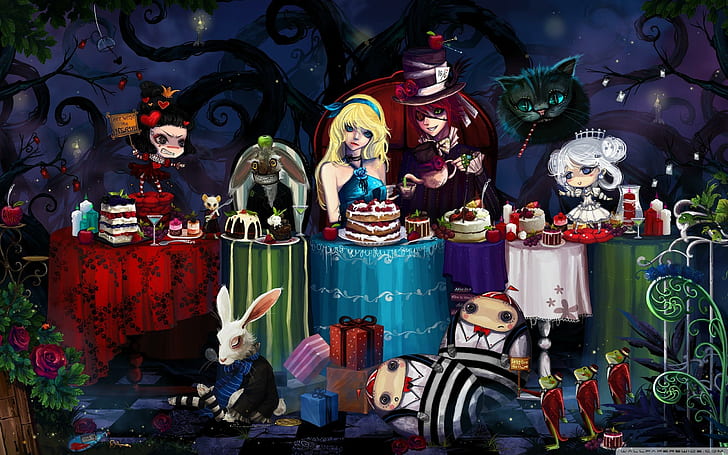 HD wallpaper: Alice In Wonderl Tea Party, cartoon character lot, wonderland  | Wallpaper Flare