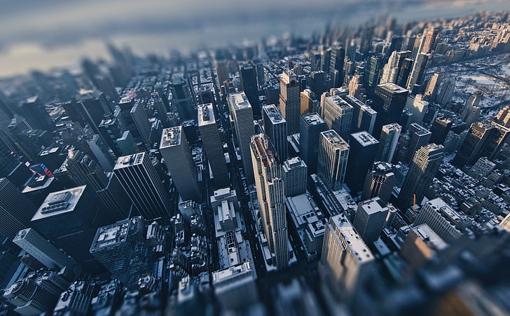 Aerial View of New York City Tilt-Shift..., brown concrete building, HD wallpaper