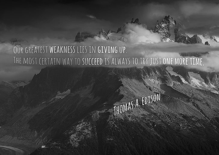 wisdom, Thomas Alva Edison, quote, mountains, text, communication, HD wallpaper