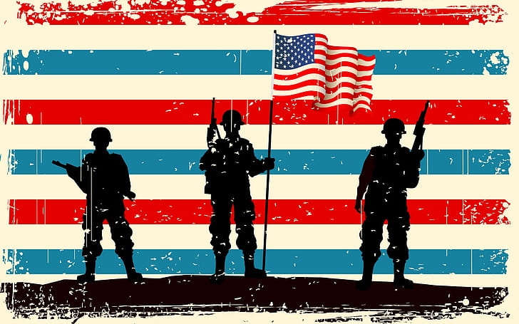 HD wallpaper usa flag army soldiers silhouette stripes stars war   Wallpaper Flare