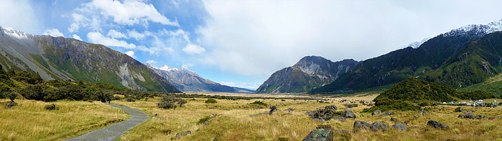 concrete road near mountains, New Zealand, Mt Cook, environment, HD wallpaper