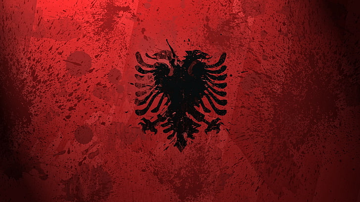 black 2-head dragon logo, albania, flag, coat of arms, background, HD wallpaper