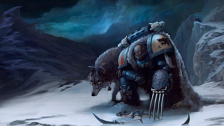 male character digital wallpaper, Warhammer 40,000, space wolves