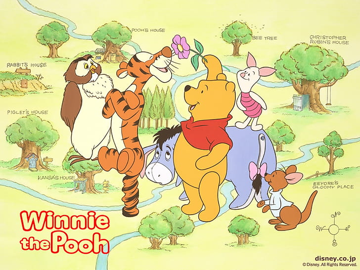 alice bambi disney winnie the pooh friends map Entertainment Other HD Art