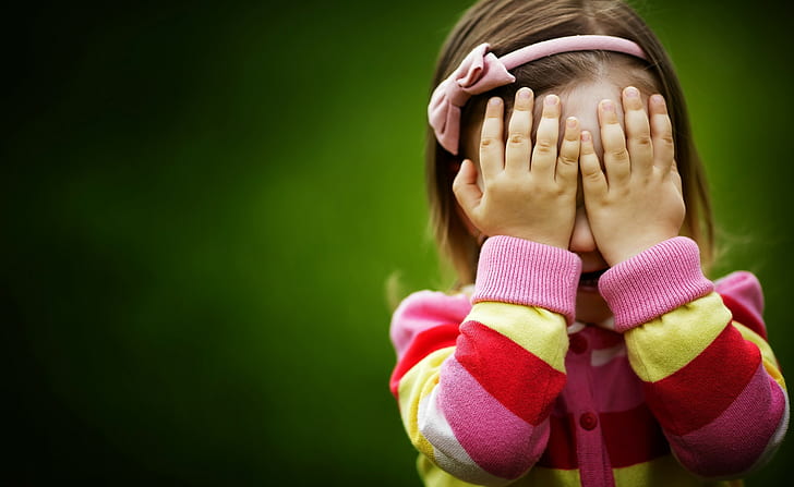 Children baby hands, mood, girl, ring, bow, hide and seek, game, HD wallpaper