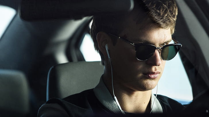 auto, glasses, guy, Ansel Elgort, Baby Driver, Baby on the drive, HD wallpaper