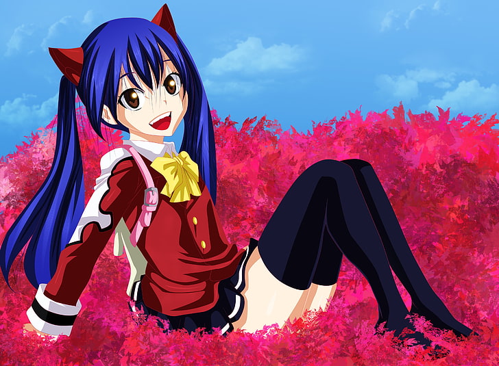 blue haired female anime character illustration, the sky, look, HD wallpaper