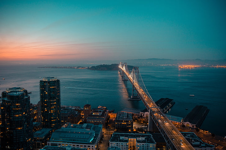 Golden Gate Bridge, city, lights, road, San Francisco, cityscape, HD wallpaper