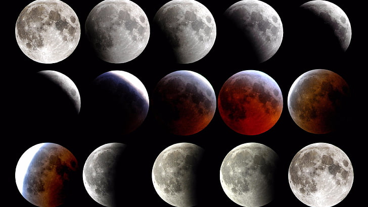 moon, total eclipse, moon phase, dark, lunar, astronomical object, HD wallpaper