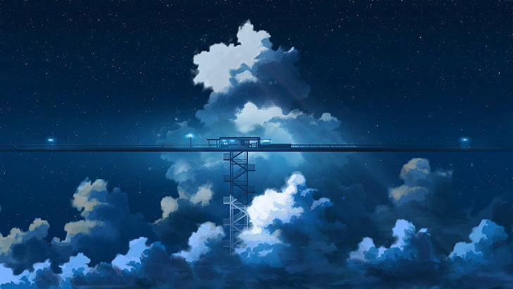 HD wallpaper: train station, anime landscape, fantasy, clouds, scenic,  stars | Wallpaper Flare