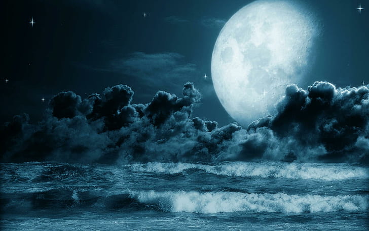 Oceanic Full Moon Night, skyphoenixx1, fantastic, nice, beautiful, HD wallpaper