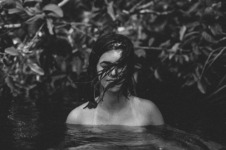 Marina Dizza, women outdoors, model, nude, water, river, one person, HD wallpaper