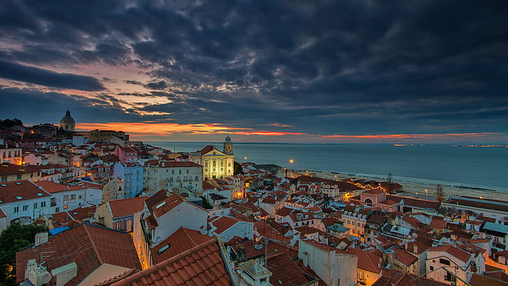 sunrise, Portugal, lisbon, HD wallpaper