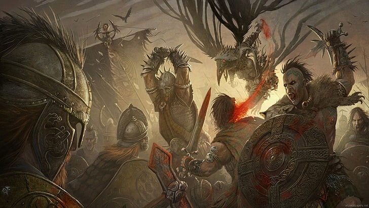 HD wallpaper: warriors and barbarians war wallpaper, Fantasy, Battle, art  and craft | Wallpaper Flare