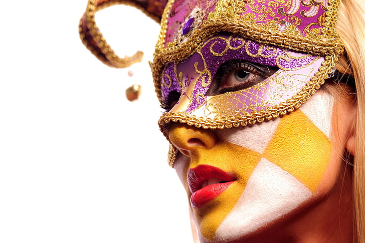 model, face, mask, venetian masks, face paint, portrait, one person