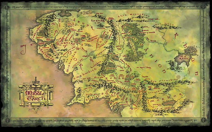 The Lord of the Rings Middle Earth Map HD, middle earth map, movies