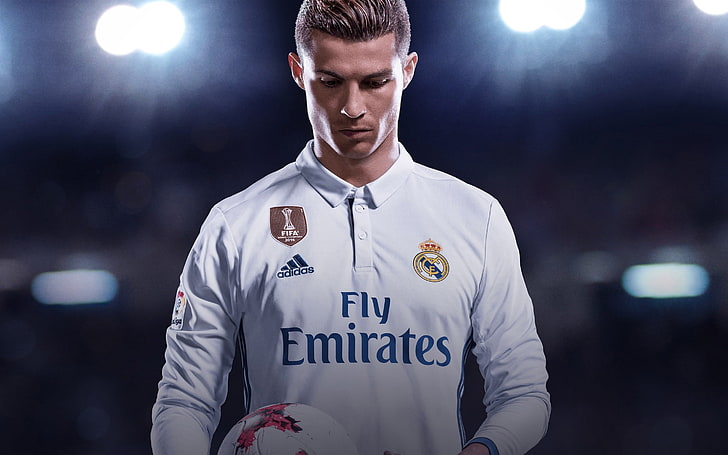 HD wallpaper: Real Madrid CF Cristiano Ronaldo FIFA 2018, one person, front  view | Wallpaper Flare