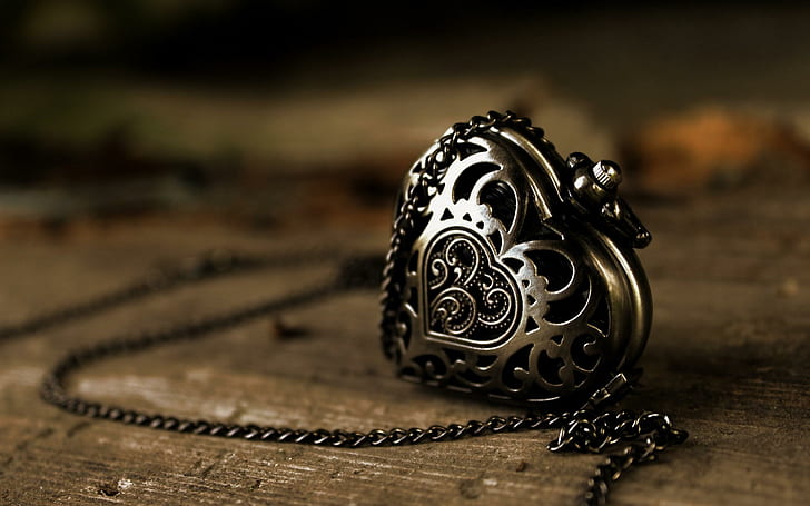 Pendant Chain Heart Love, silver heart pocket watch pendant necklace