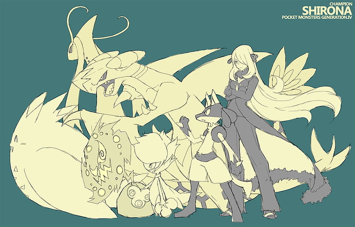 anime wallpaper, Pokémon, Lucario, Togekiss, Cynthia (Pokémon)