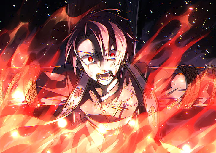 HD wallpaper: Anime, Original, Boy, Cross, Flame, Red Eyes | Wallpaper Flare