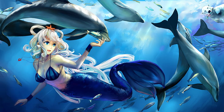 animal, bikini, dolphin, fish, jiaoshouwen, luo, mermaid, necklace, HD wallpaper