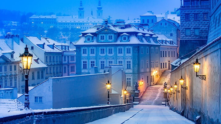 building, old town, europe, czech republic, prague, snow, downtown, HD wallpaper