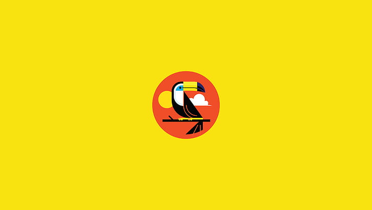 illustration, yellow, red, toucans, birds, HD wallpaper