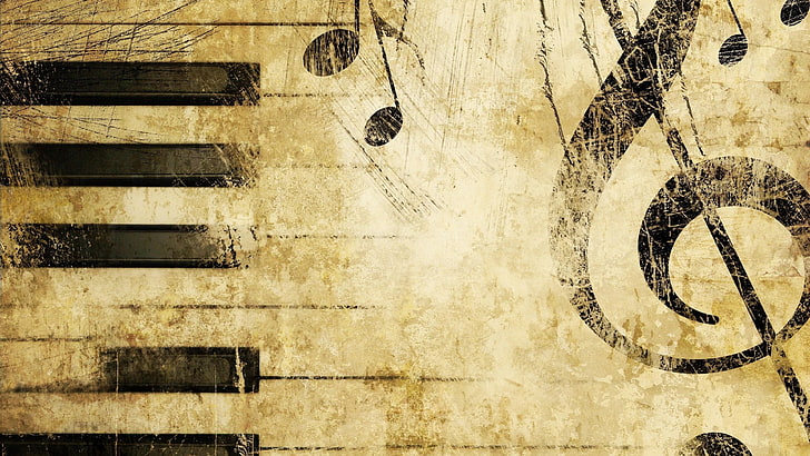 keys, treble clef, notes, music, piano, wall, texture, antique