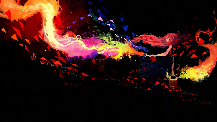 anime girl with red haired character digital wallpaper, colorful