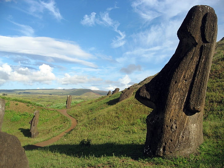 Moai, Easter Island, clear sky, statue, landscape, environment, HD wallpaper