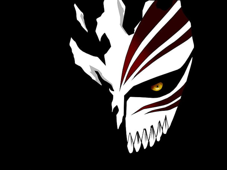 Bleach Ichigo Hollow mask, anime, eyes, black background, studio shot