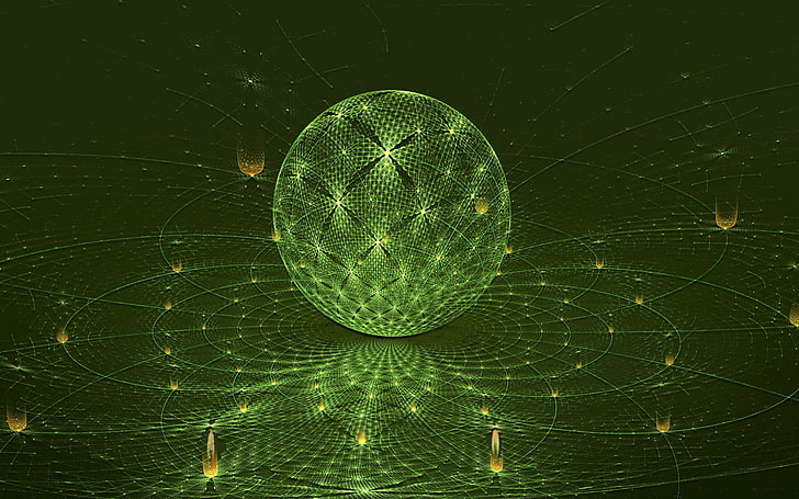 abstract, sphere, digital art, no people, green color, spider web, HD wallpaper