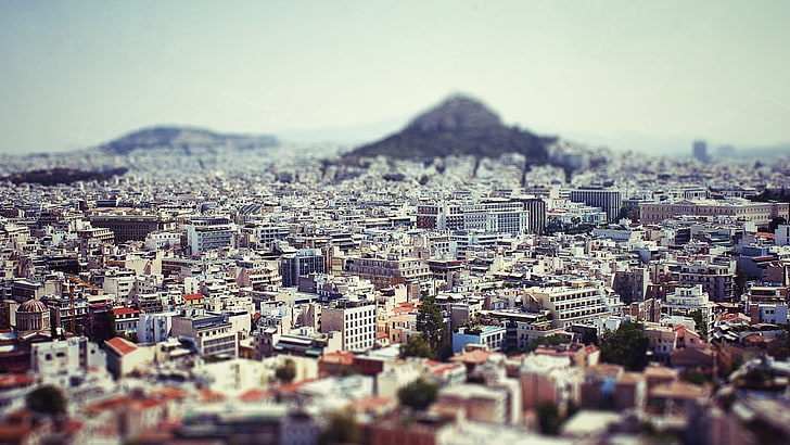 mountains cityscapes houses greece tiltshift athens cities 1920x1080  Architecture Houses HD Art, HD wallpaper