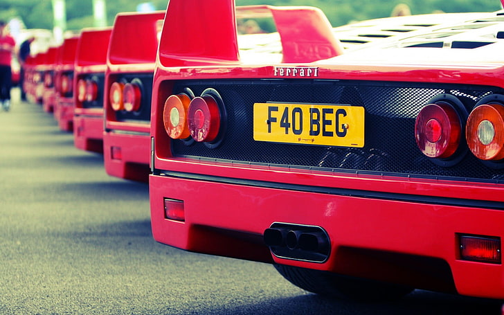 red Ferrari sports car lot, Ferrari F40, old car, transportation, HD wallpaper