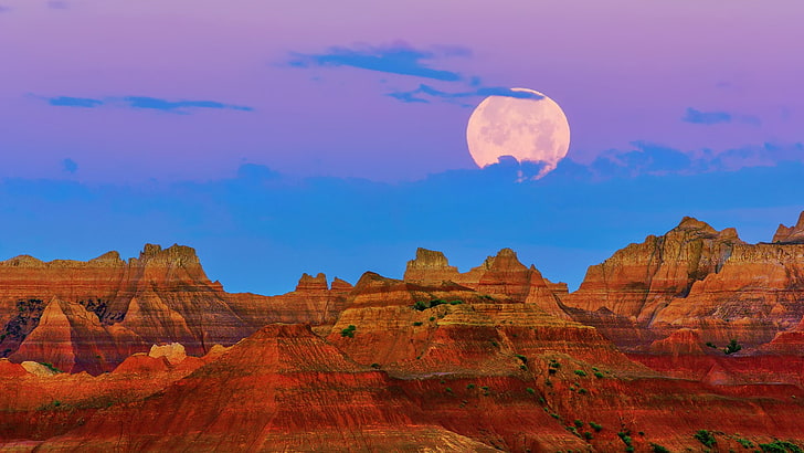 nature, landscape, mountains, clouds, South Dakota, USA, Moon, HD wallpaper