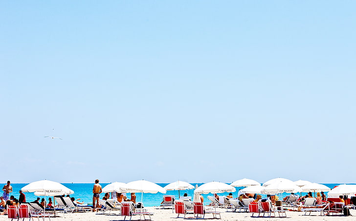 On The Beach, white patio umbrellas, Seasons, Summer, Florida, HD wallpaper