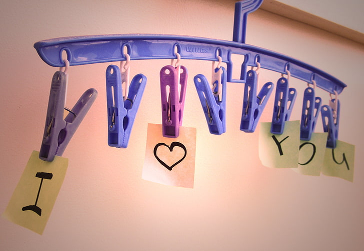 purple clothes hanger, clips, stickers, drawing, marker, sign, HD wallpaper